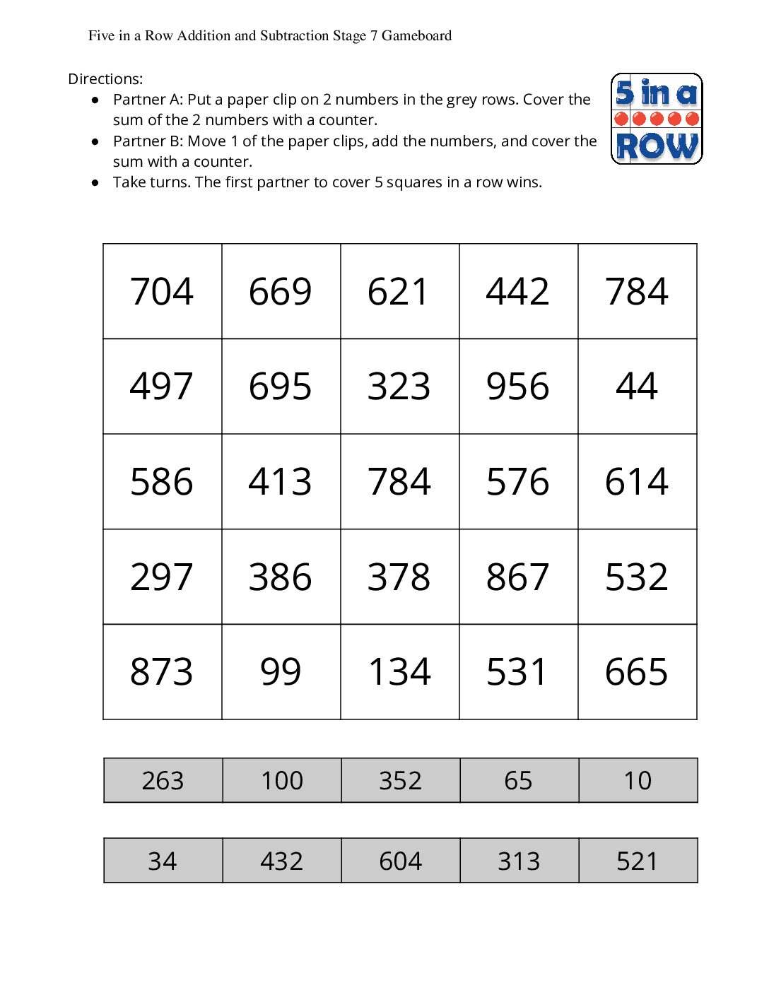 Center-Five-İn-A-Row-Addition-And-Subtraction-1-2-Stage-7-Add-Within-1-000-Without-Composing-Five-İn-A-Row-Addition-And-Subtraction-Stage-7-Gameboard