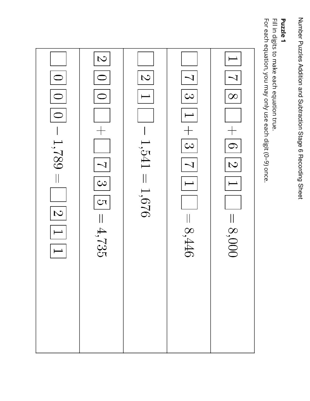 Center-Number-Puzzles-Addition-And-Subtraction-1-4-Stage-6-Beyond-1-000-Number-Puzzles-Addition-And-Subtraction-Stage-6-Recording-Sheet