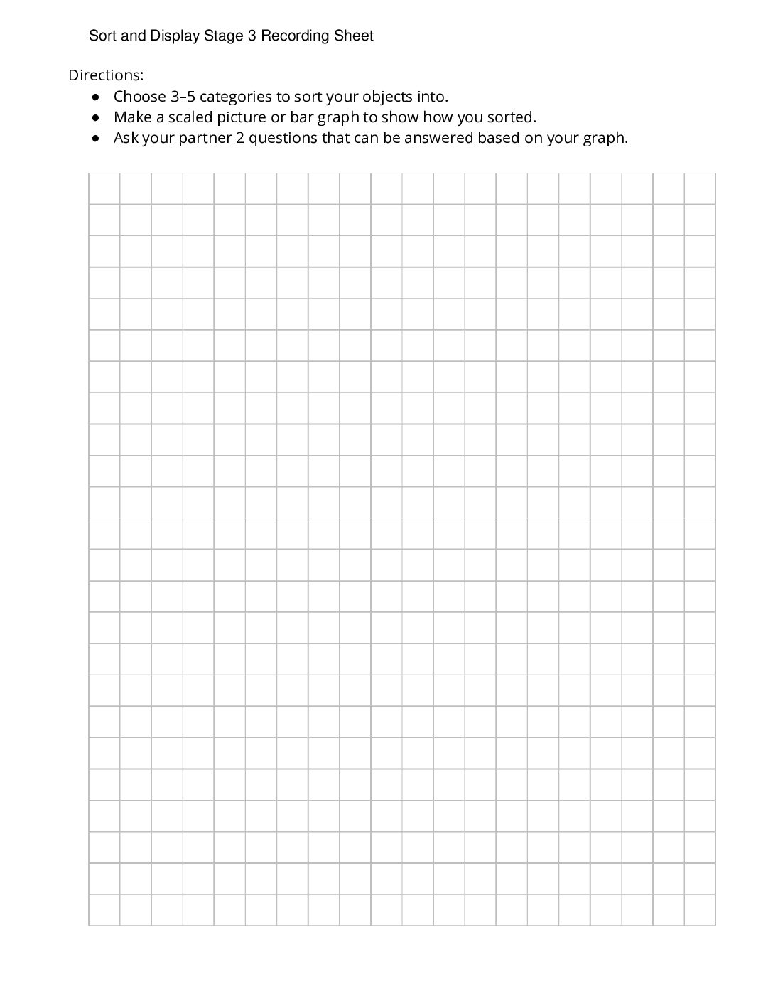 Center Sort And Display 1 3 Stage 3 Scaled Graphs Sort And Display Stage 3 Recording Sheet