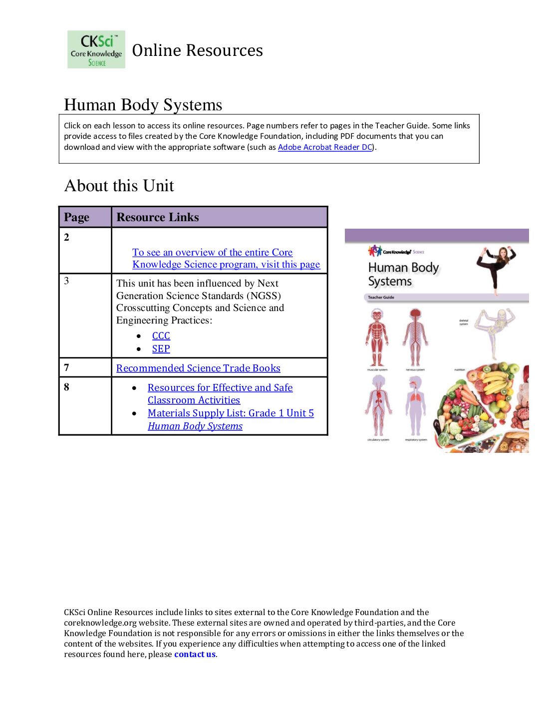 Cksci G1U5 Human Body Systems Online Resources