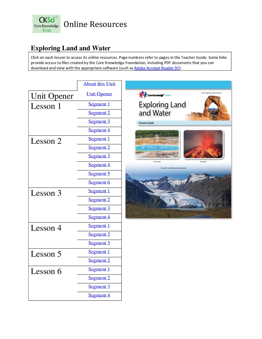 Cksci G2U3 Exploring Land And Water Online Resources