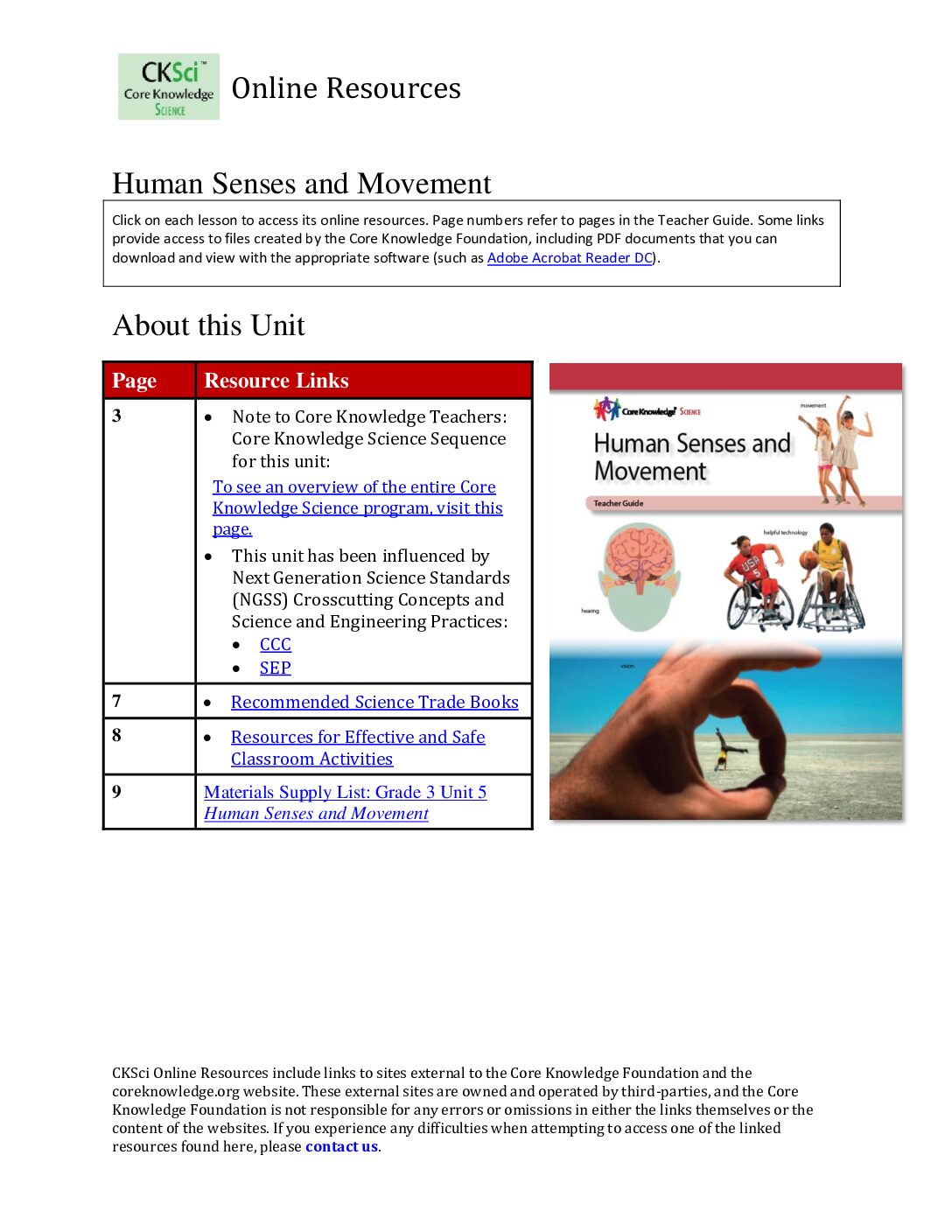 Cksci G3U5 Human Senses And Movement Online Resources