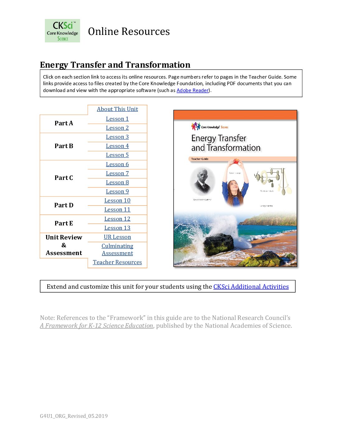 Cksci G4U1 Energy Transfer And Transformation Online Resources