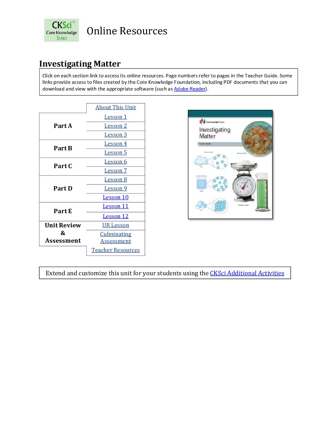 Cksci G5U1 Investigating Matter Online Resources