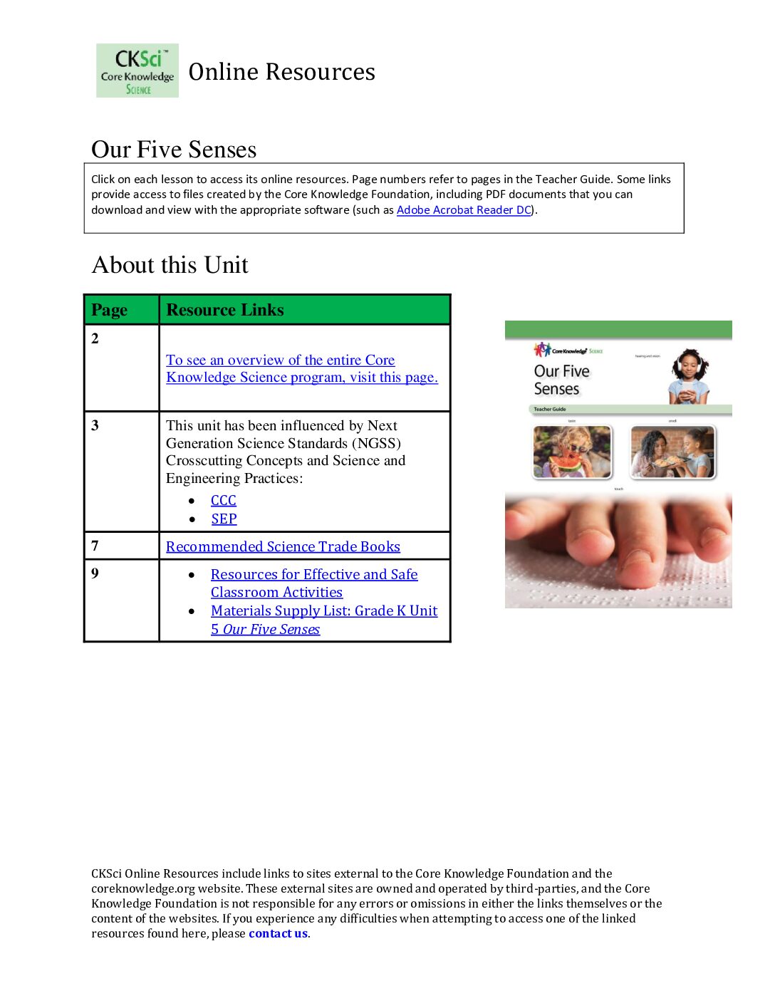 Cksci Gku5 Our Five Senses Online Resources