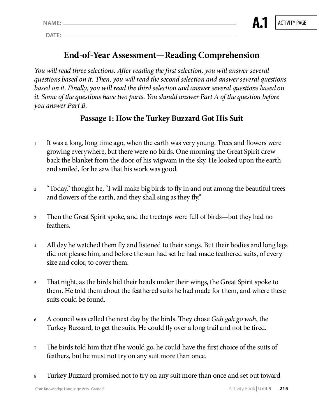 End Of Year Assessment Grade 5 Student Pages
