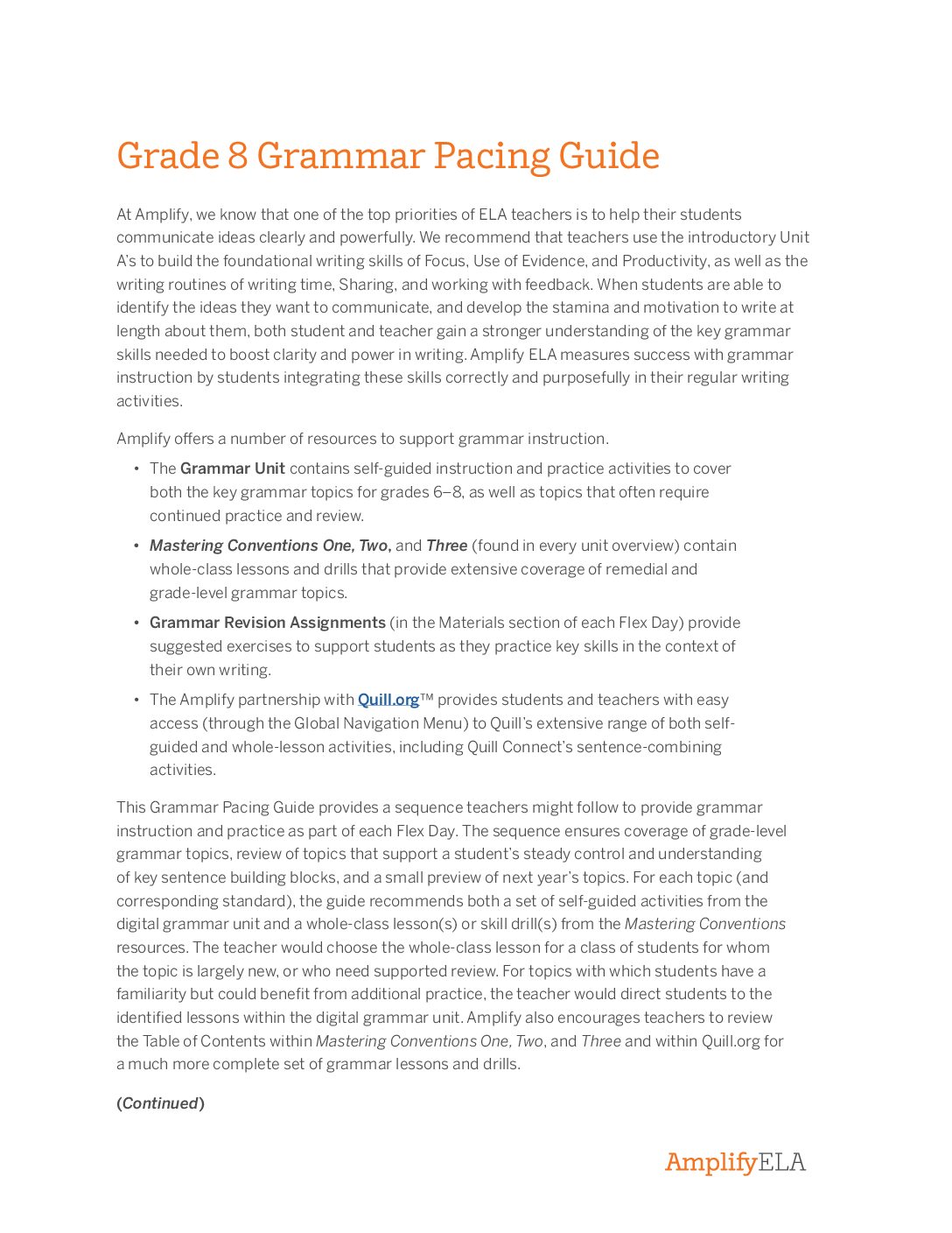 Grade 8 Grammar Pacing Guide
