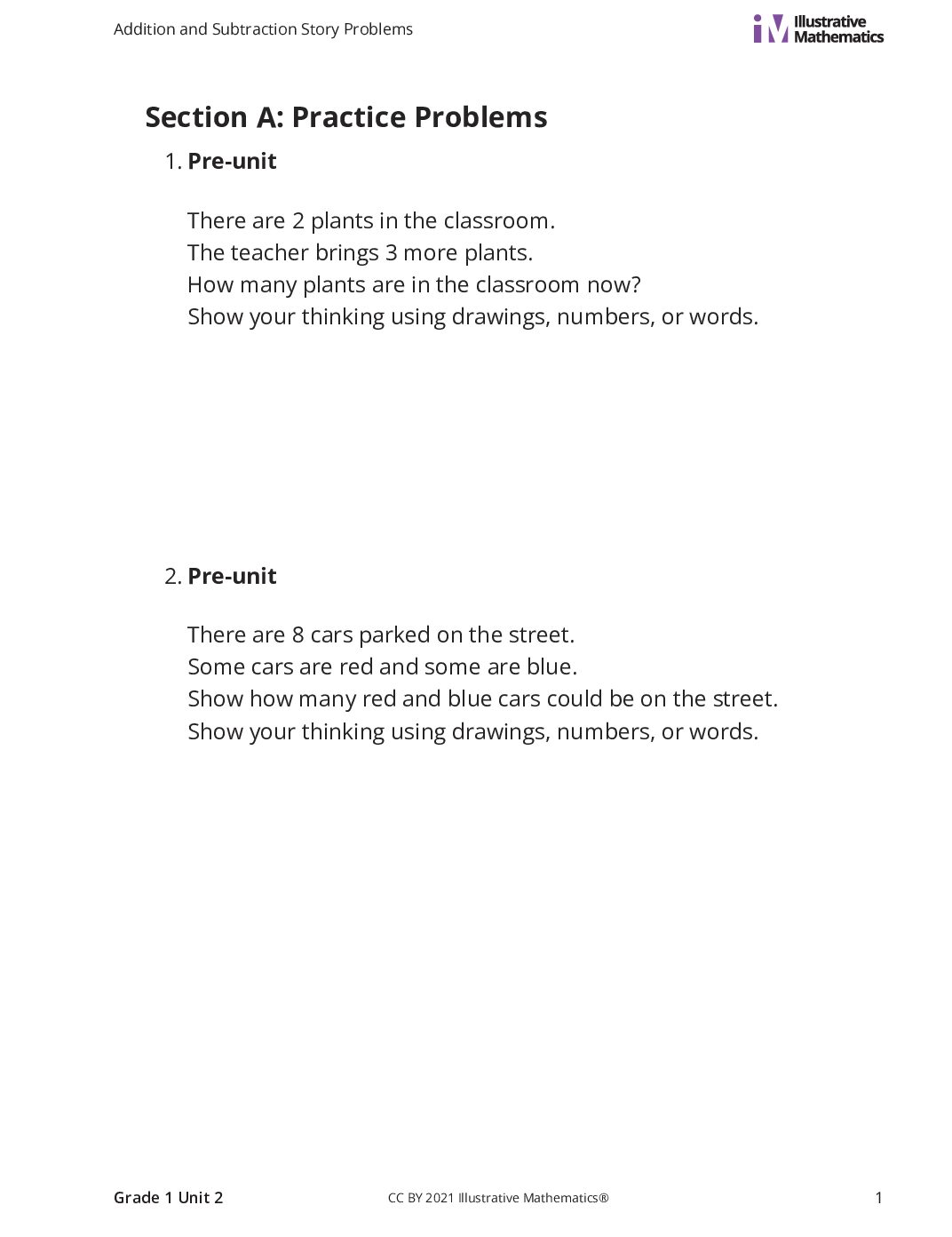 Grade1 2 A Add To And Take From Story Problems Curated Practice Problem Set