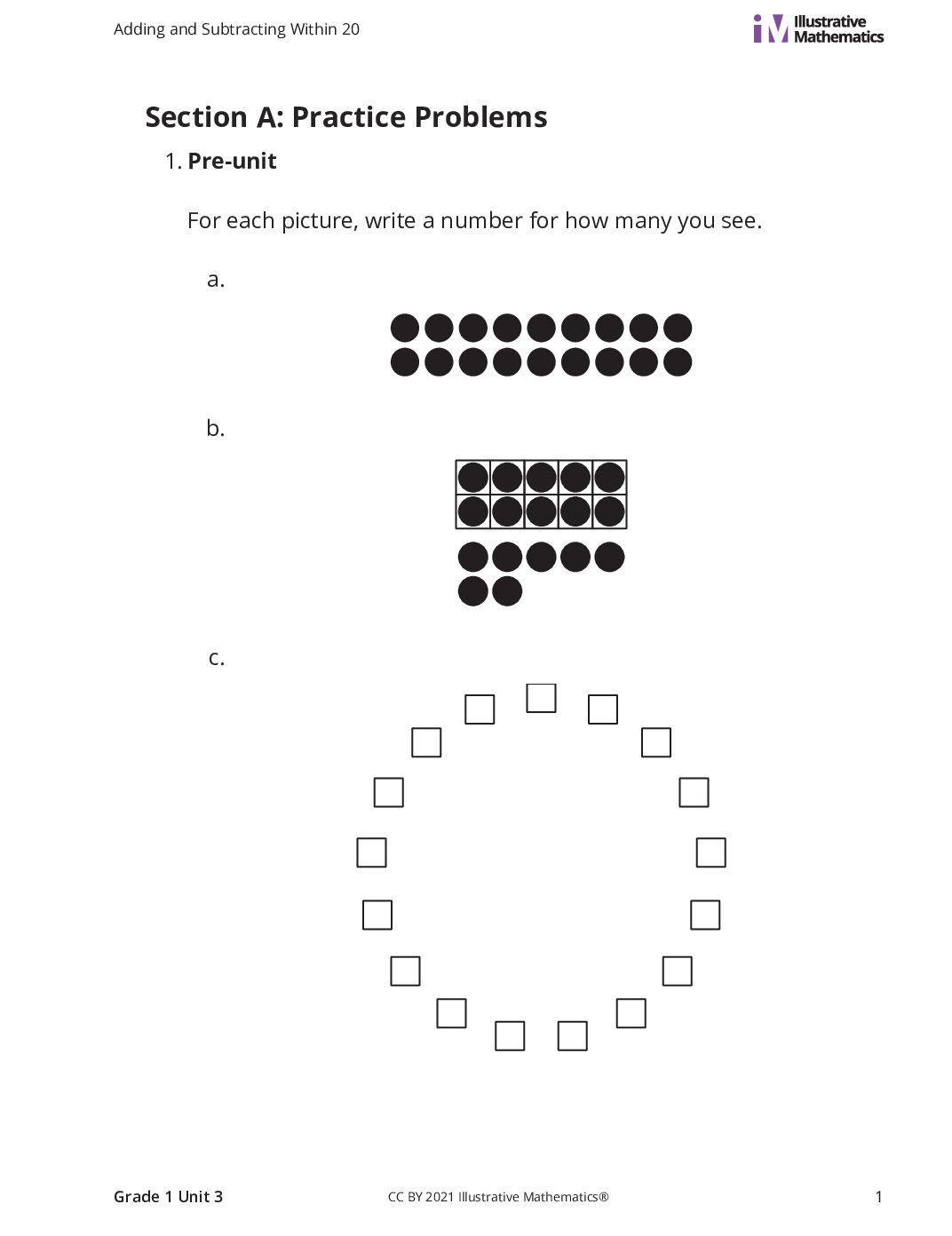 Grade1 3 A Develop Fluency With Addition And Subtraction Within 10 Curated Practice Problem Set