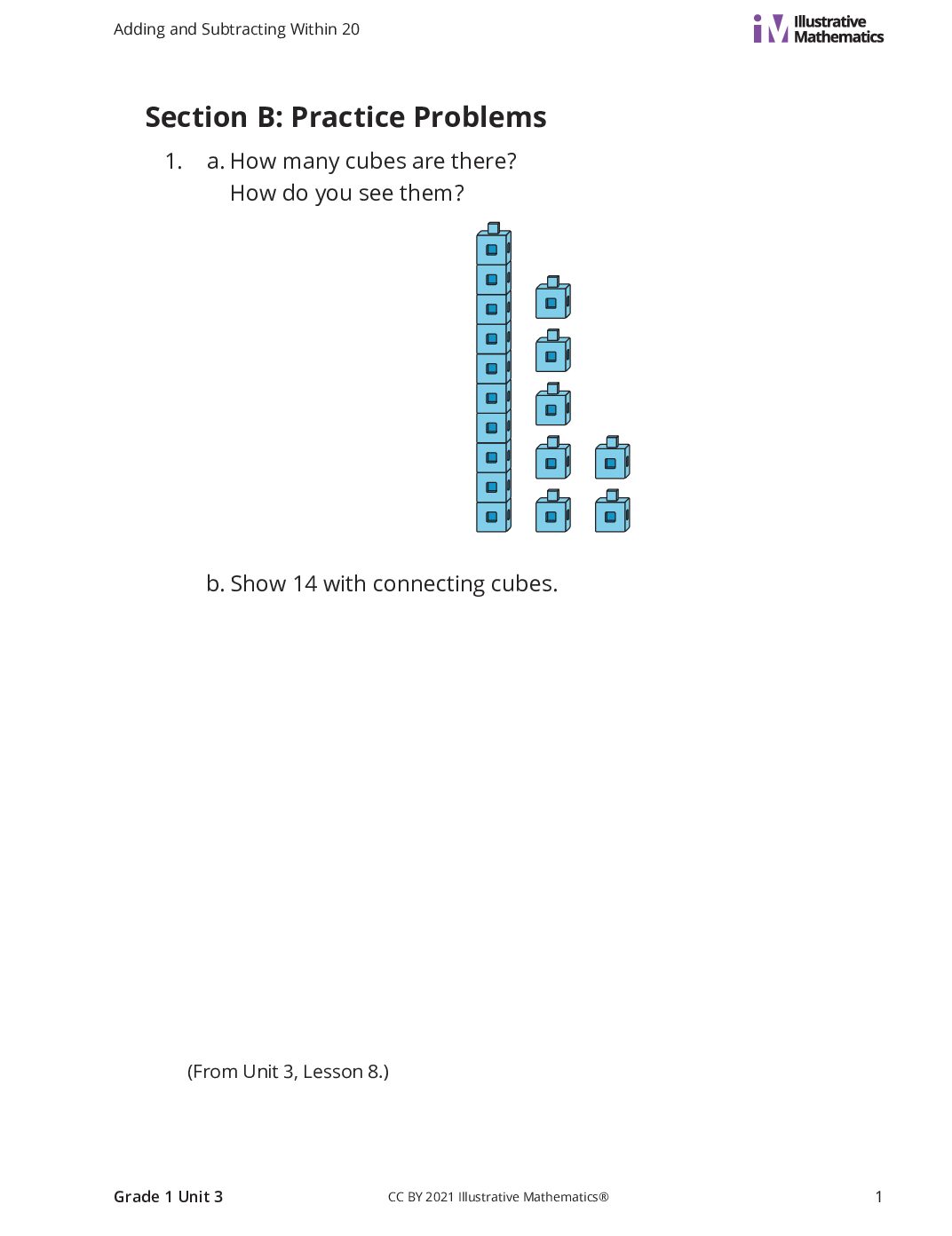 Grade1 3 B Add And Subtract Using Ten As A Unit Curated Practice Problem Set