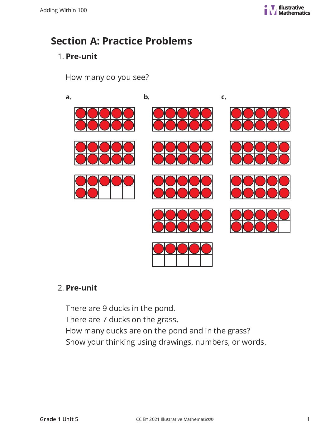 Grade1 5 A Add Without Making A Ten Curated Practice Problem Set