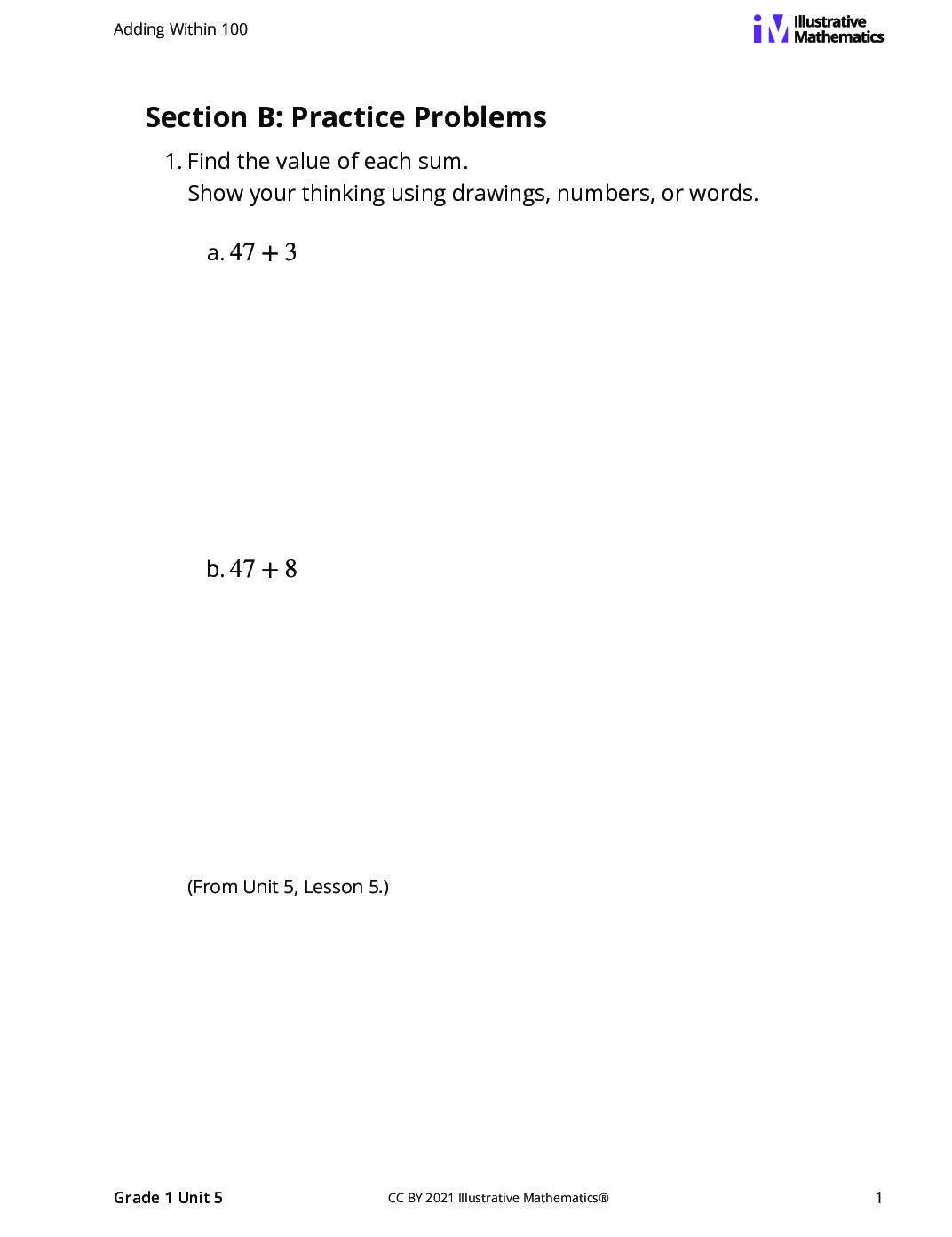 Grade1 5 B Make A Ten Add One And Two Digit Numbers Curated Practice Problem Set