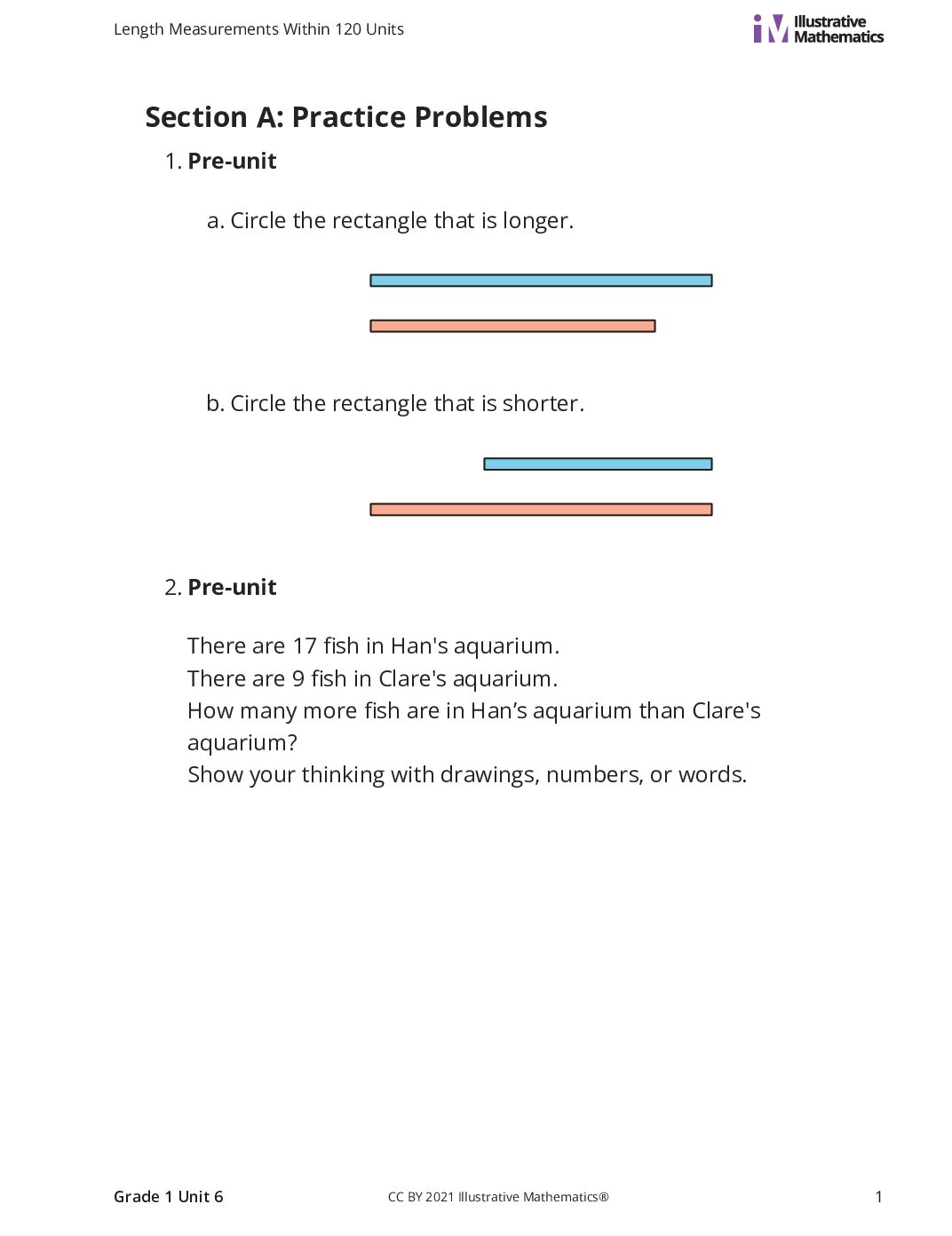 Grade1 6 A From Direct To Indirect Comparisons Curated Practice Problem Set