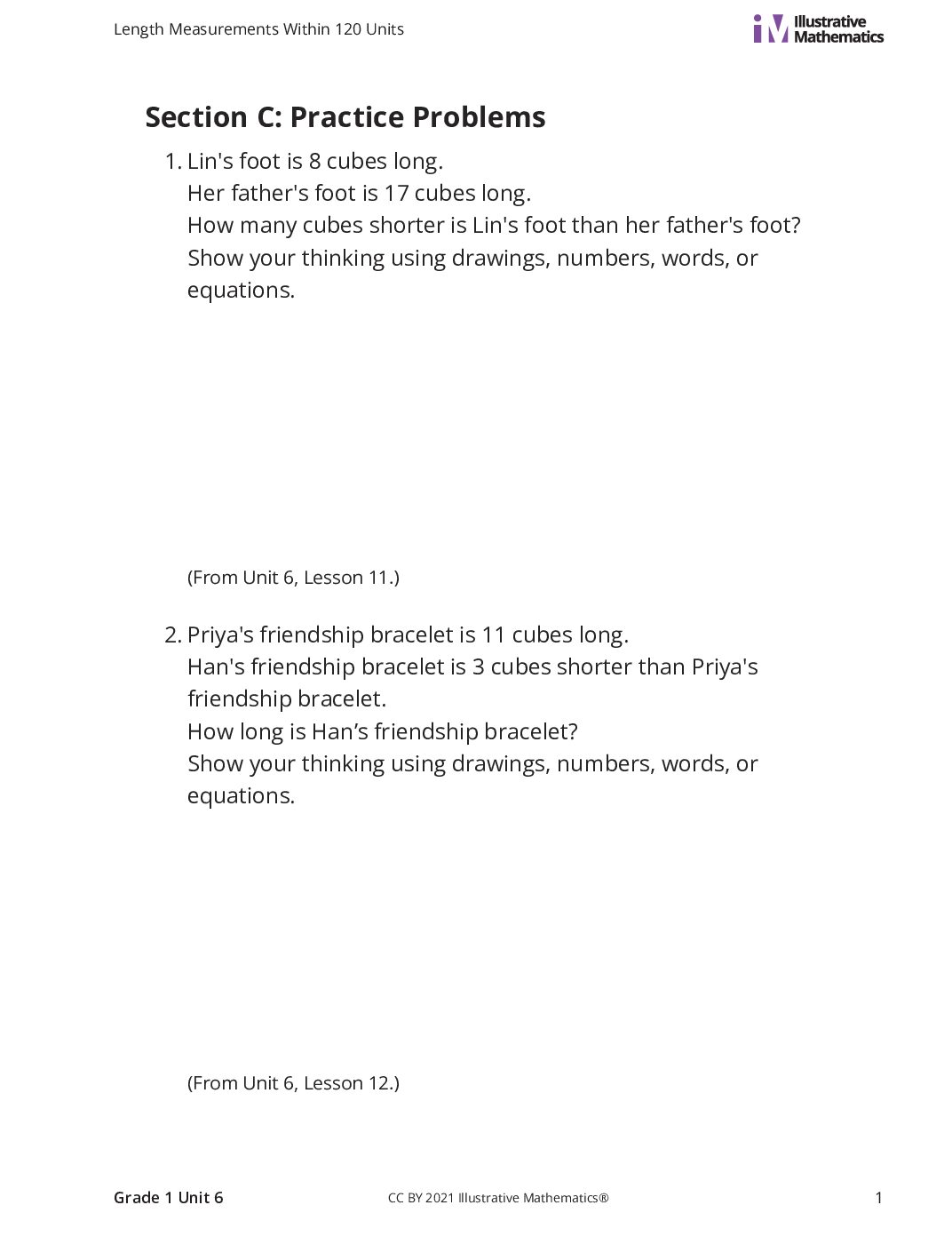 Grade1 6 C All Kinds Of Story Problems Curated Practice Problem Set