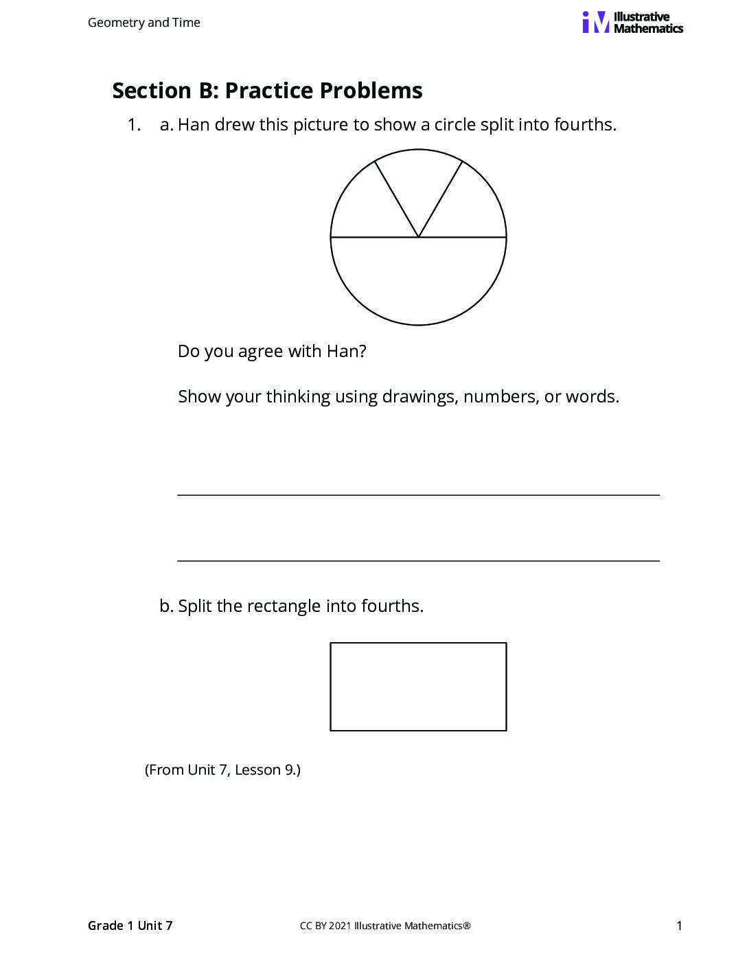 Grade1 7 B Halves And Quarters Curated Practice Problem Set