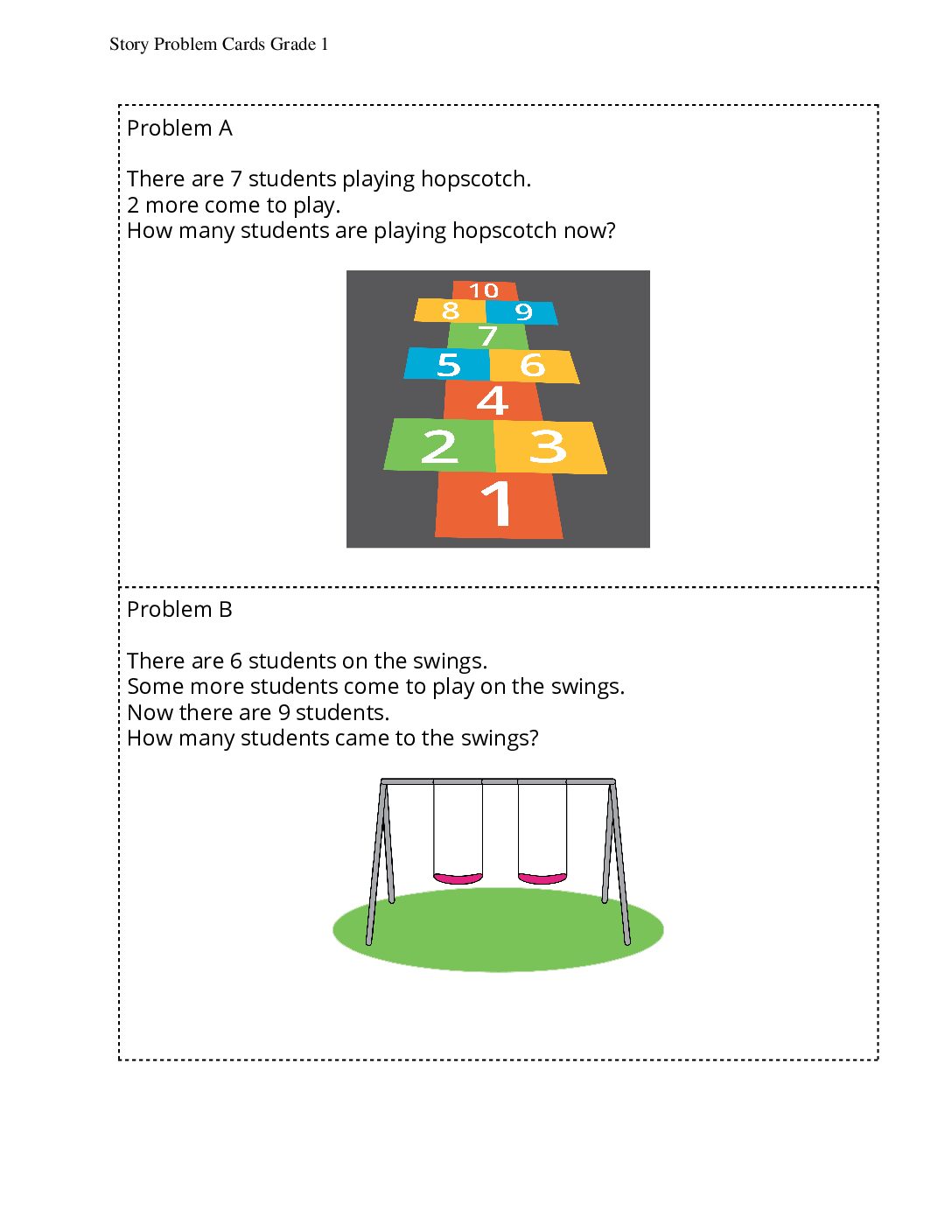 Grade1.2.D17.2 Outdoor Games Story Problem Cards Grade 1
