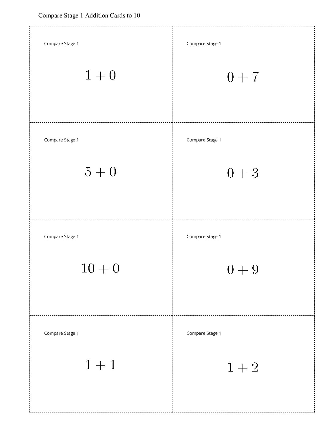 Grade1.3.A1.2 Sums İ Ve Got Compare Stage 1 Addition Cards To 10