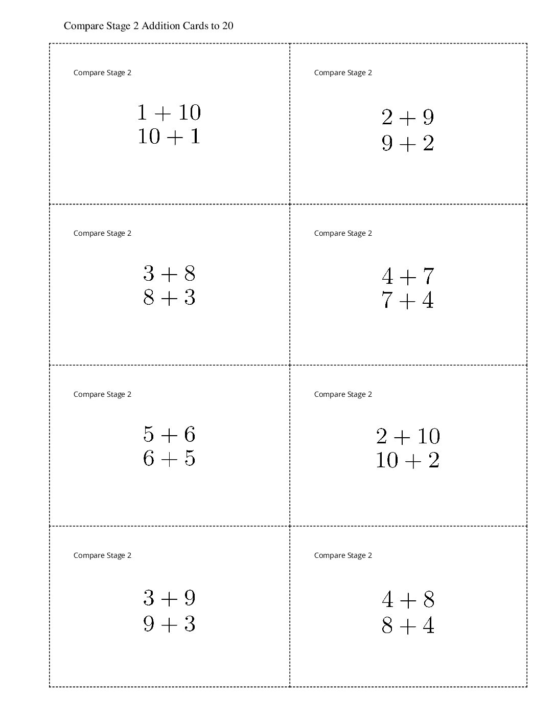 Grade1.3.C18.1 Expression Match Compare Stage 2 Addition Cards To 20