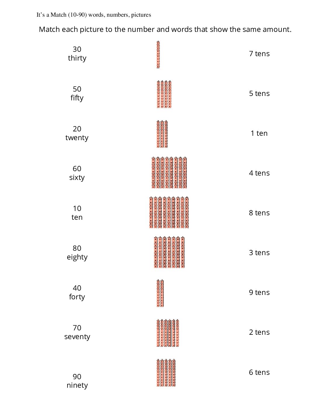 Grade1.4.A2.2 İt S A Match İt S A Match 10 90 Words Numbers Pictures