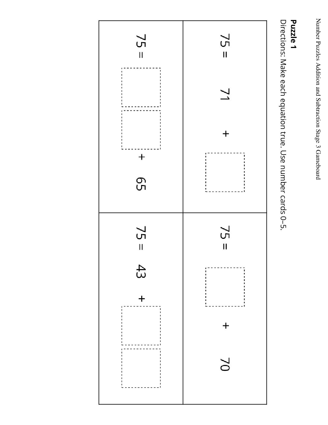 Grade1.5.A4.1-İntroduce-Number-Puzzles-Within-100-Without-Composing-Number-Puzzles-Addition-And-Subtraction-Stage-3-Gameboard