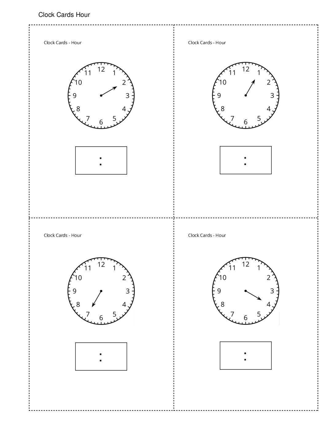 Grade1.7.C13.1 Card Sort Clocks Clock Cards Hour