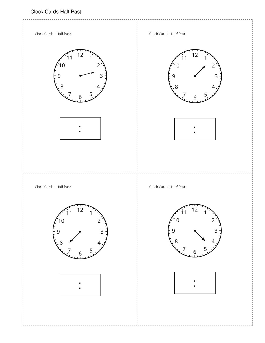 Grade1.7.C14.1 Put Times İn Order Clock Cards Half Past