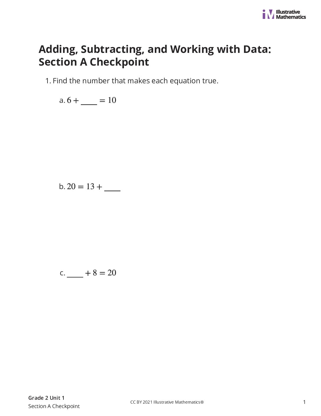 Grade2 1 Section A Checkpoint Assessment