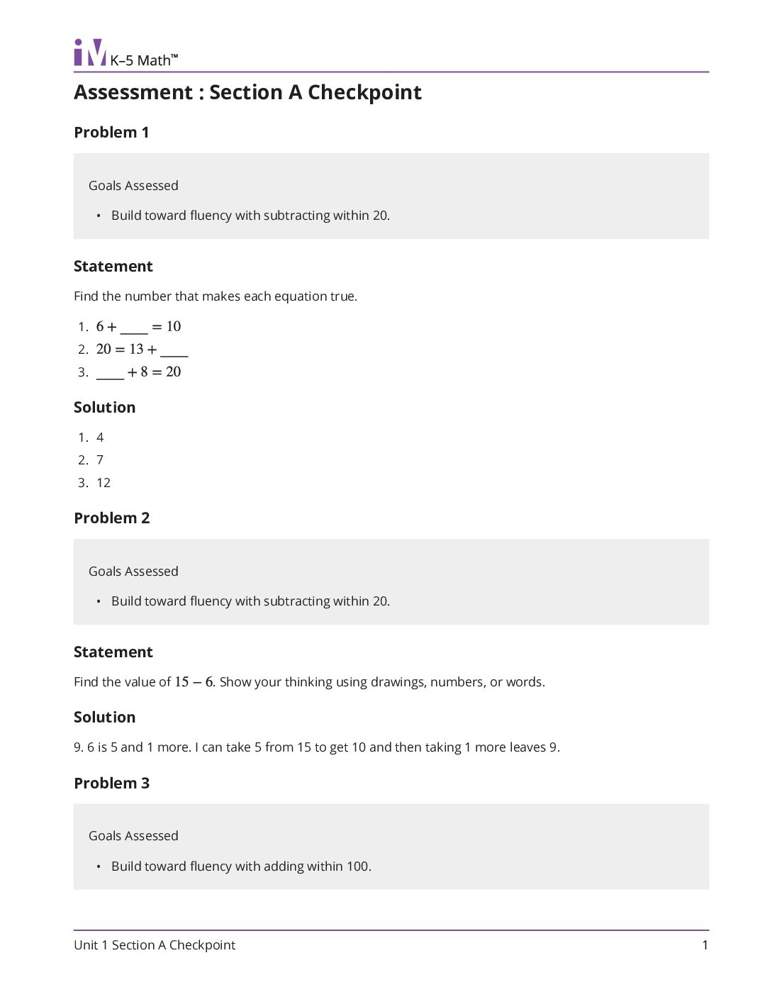 Grade2 1 Section A Checkpoint Teacher Guide