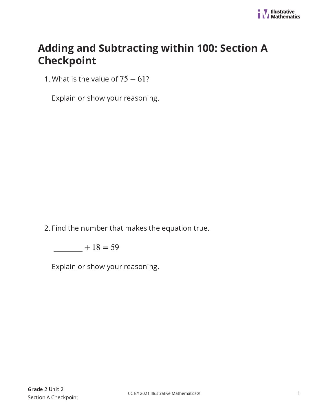Grade2 2 Section A Checkpoint Assessment