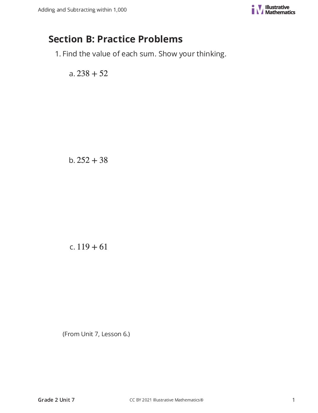 Grade2 7 B Add Within 1,000 Using Place Value Strategies Curated Practice Problem Set