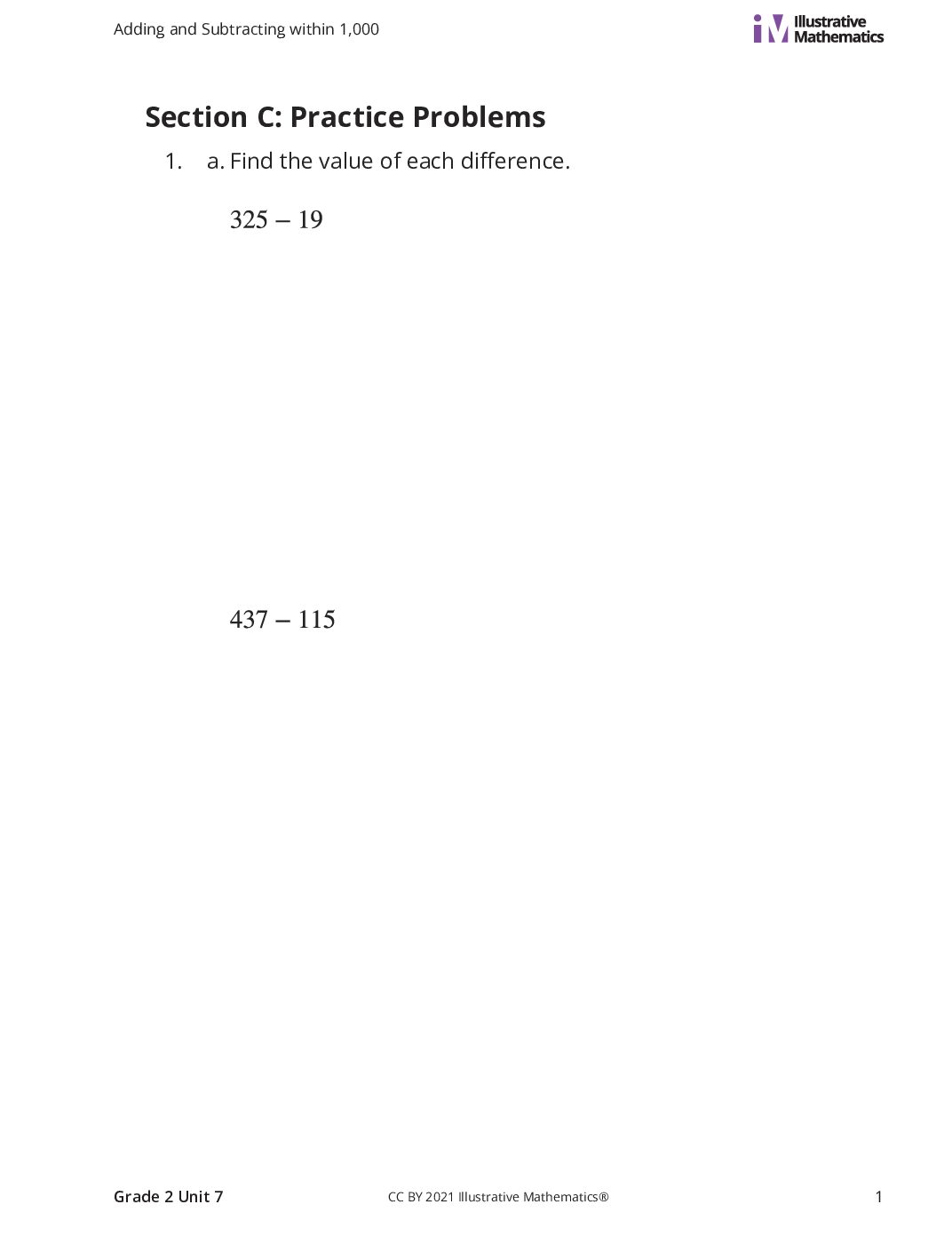 Grade2 7 C Subtract Within 1,000 Using Place Value Strategies Curated Practice Problem Set