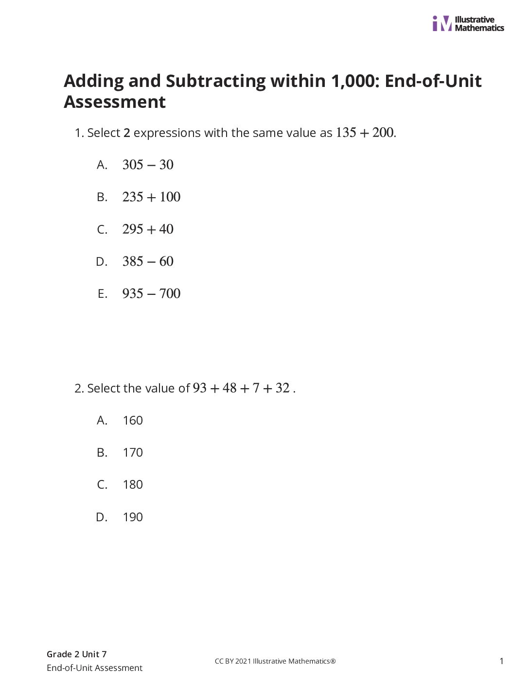 Grade2 7 End Of Unit Assessment Assessment