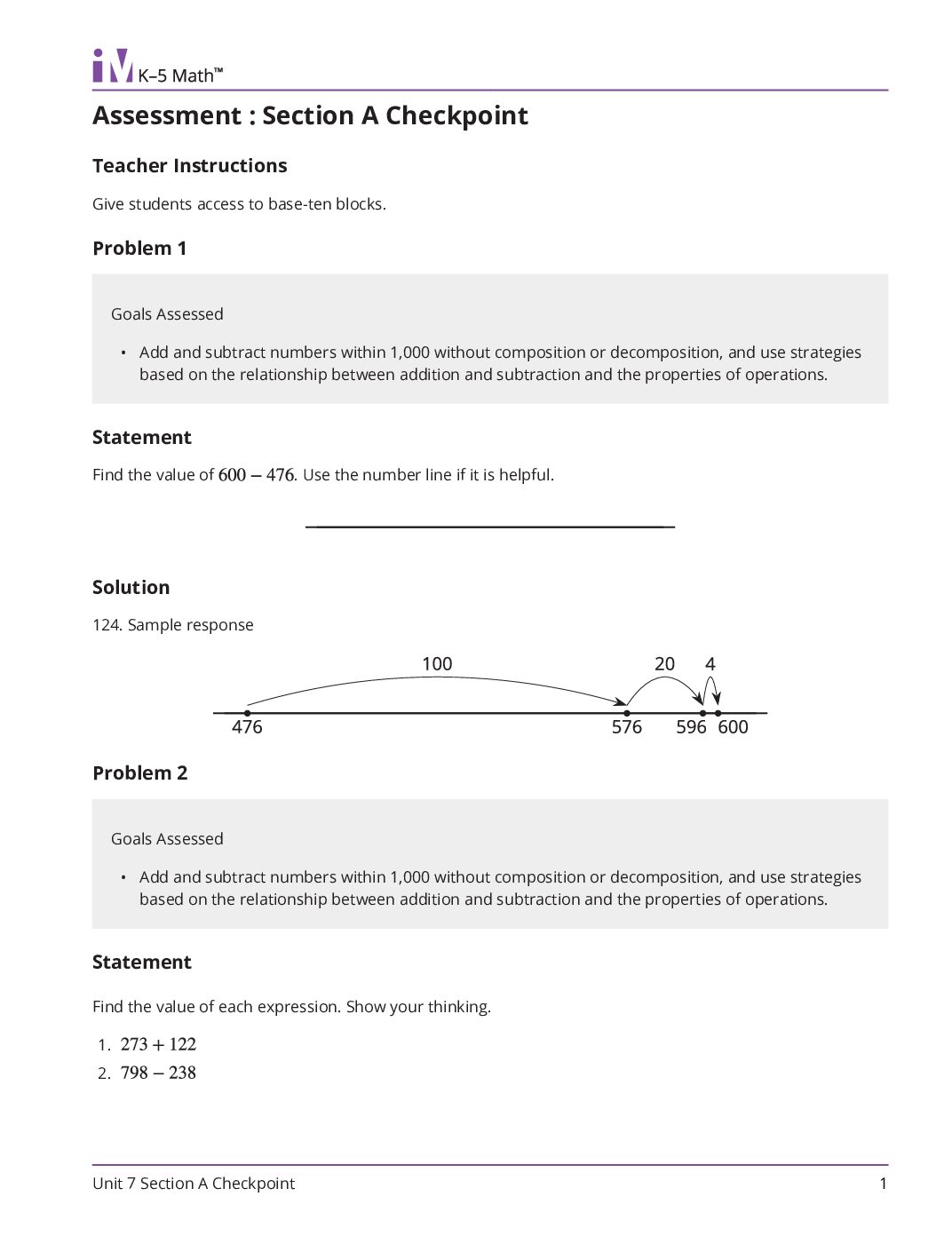 Grade2 7 Section A Checkpoint Teacher Guide