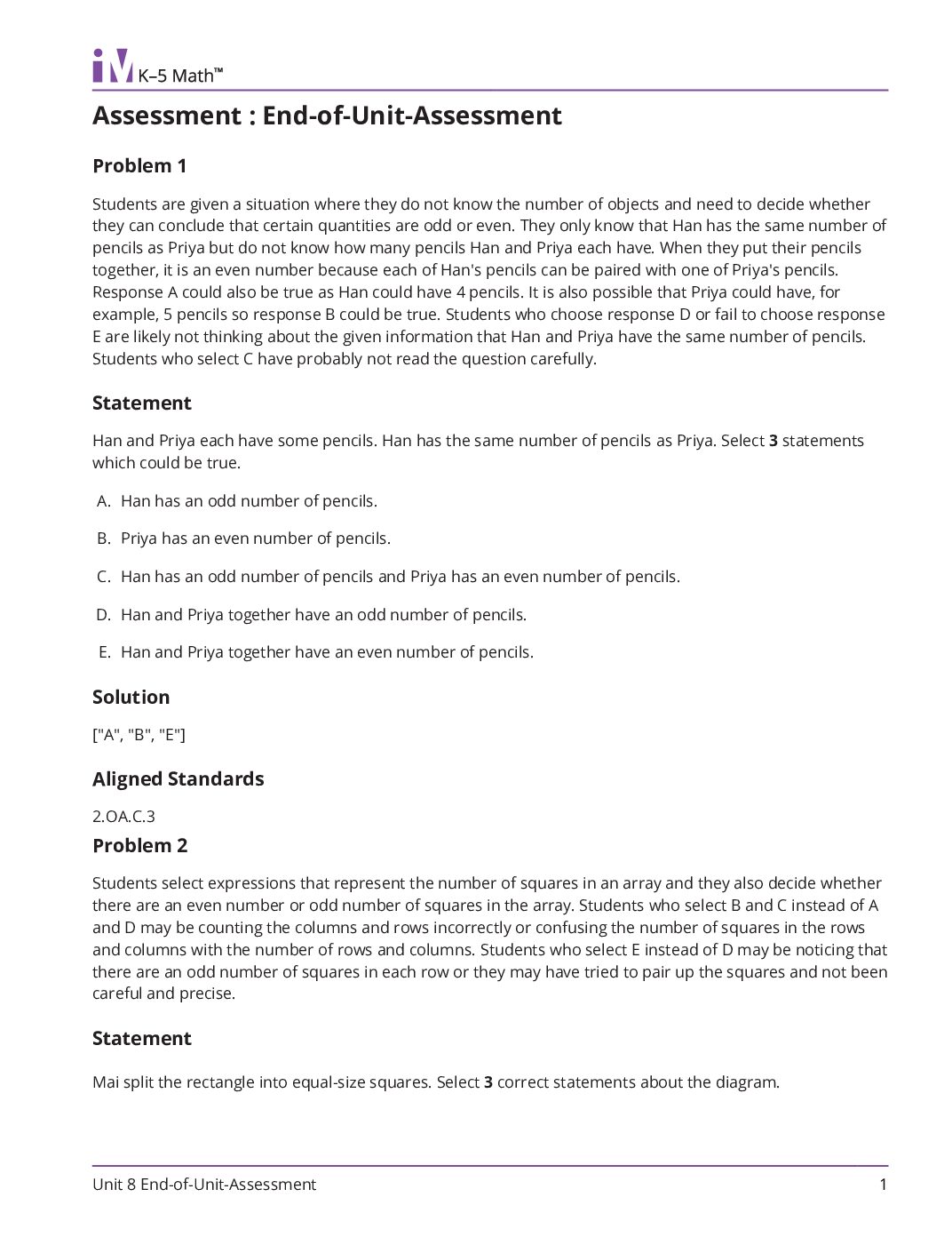 Grade2 8 End Of Unit Assessment Teacher Guide