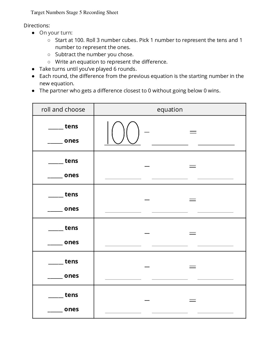 Grade2.2.B10.1-İntroduce-Target-Numbers-Subtract-Two-Digit-Numbers-Target-Numbers-Stage-5-Recording-Sheet
