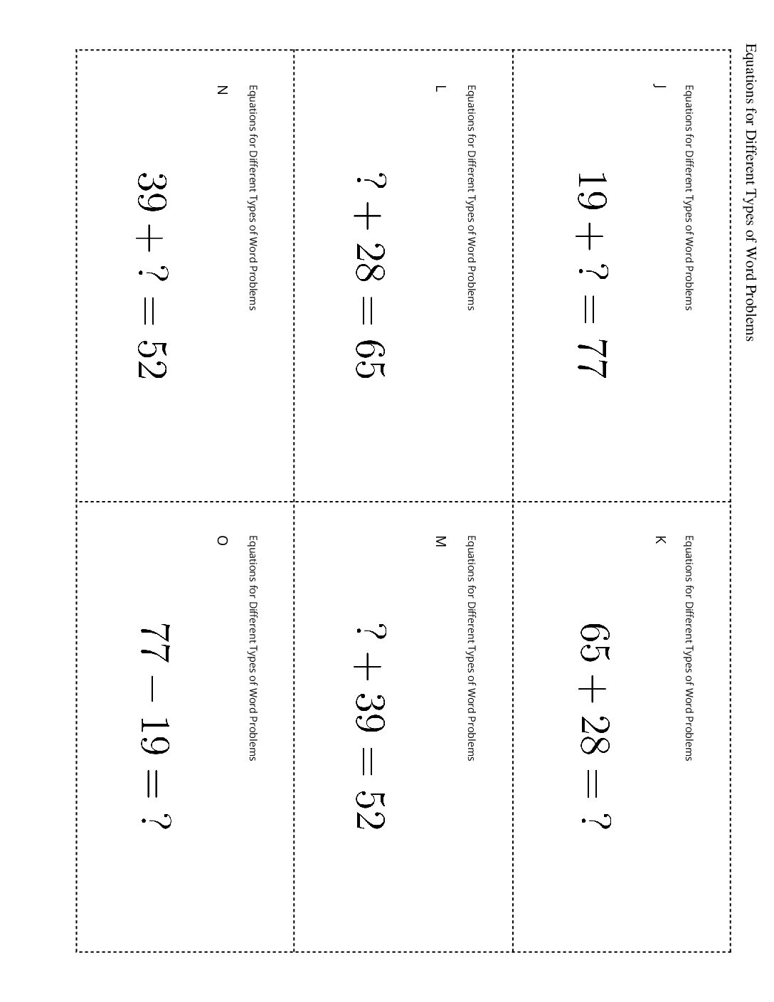 Grade2.2.C13.1 Card Sort Story Problems And Equations Equations For Different Types Of Word Problems