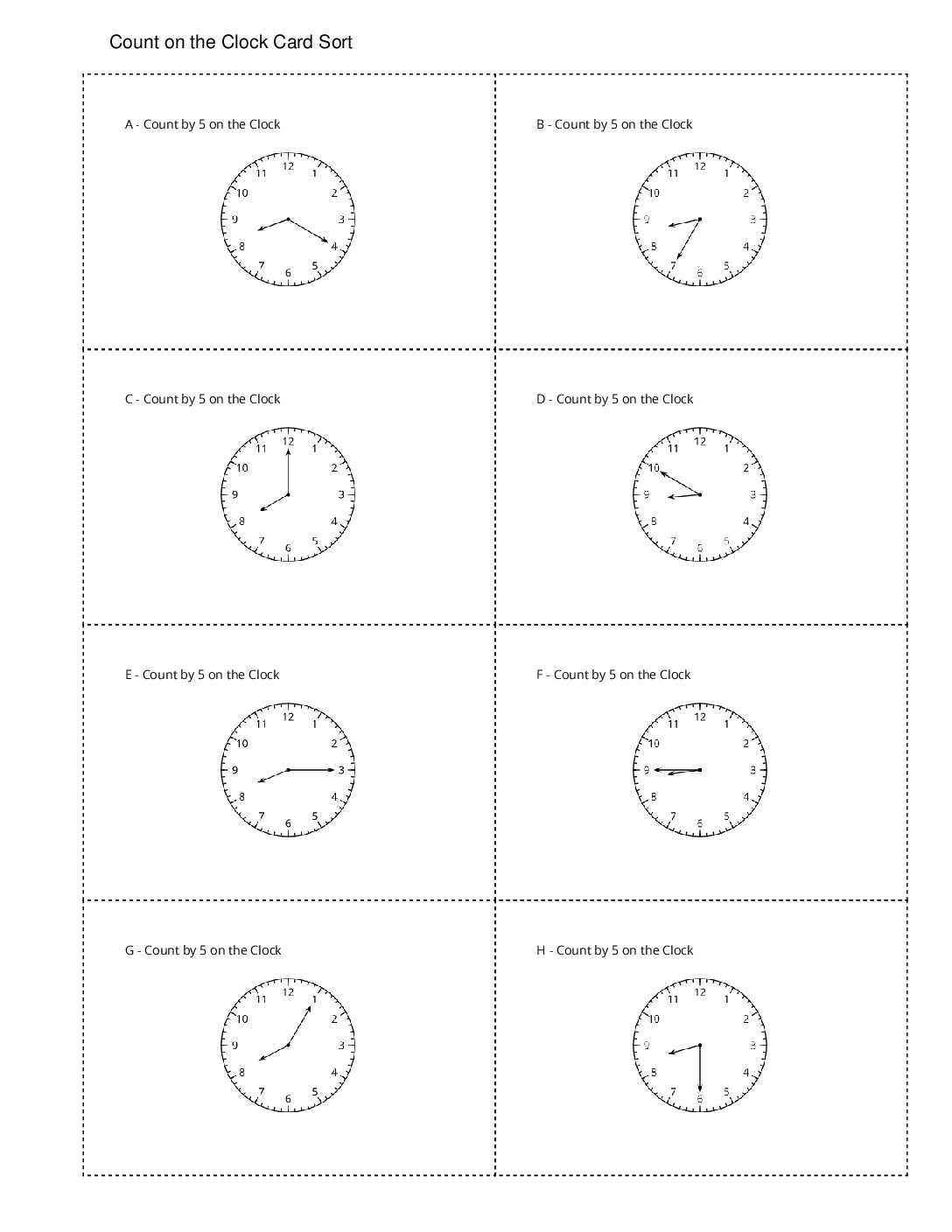 Grade2.6.C12.1 Count By 5 On The Clock Count On The Clock Card Sort