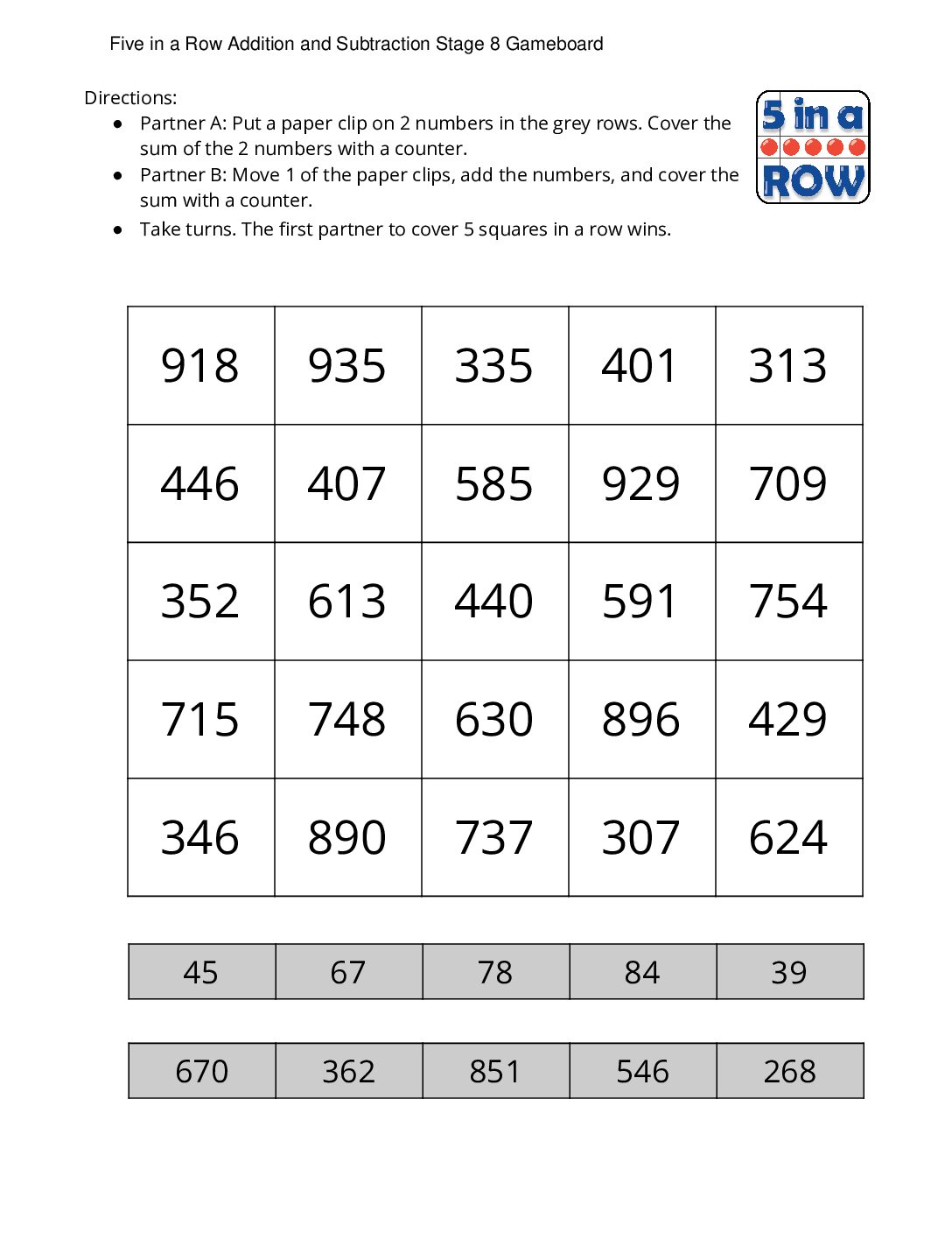 Grade2.7.B11.2-İntroduce-Five-İn-A-Row-Add-Within-1-000-With-Composing-Five-İn-A-Row-Addition-And-Subtraction-Stage-8-Gameboard