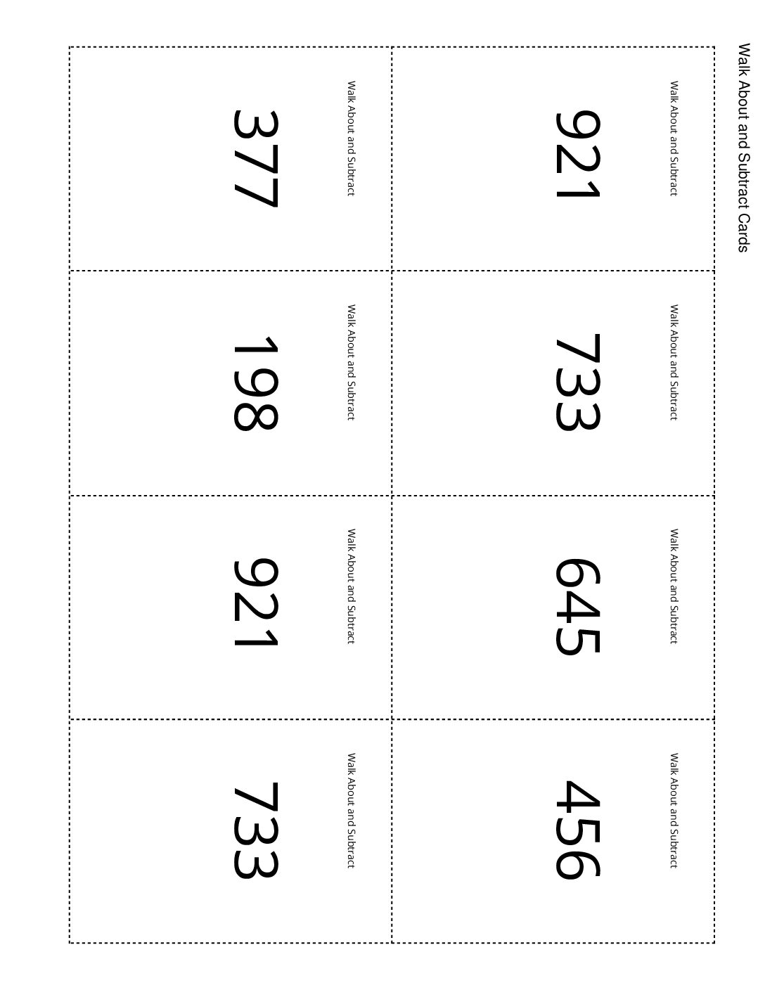 Grade2.7.C15.2 Walk About And Subtract Walk About And Subtract Cards