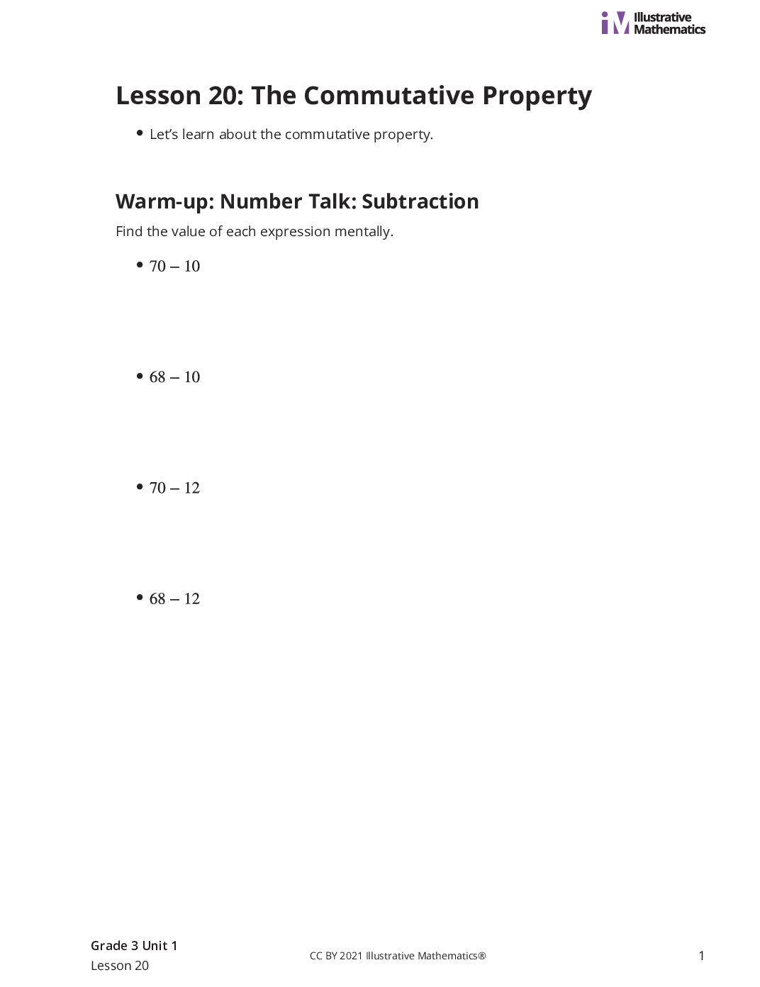 Grade3 1 20 Lesson Student Task Statements