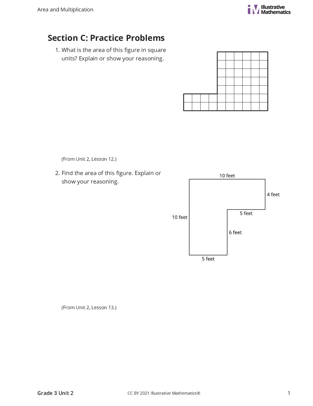 Grade3 2 C Find Area Of Figures Composed Of Rectangles Curated Practice Problem Set