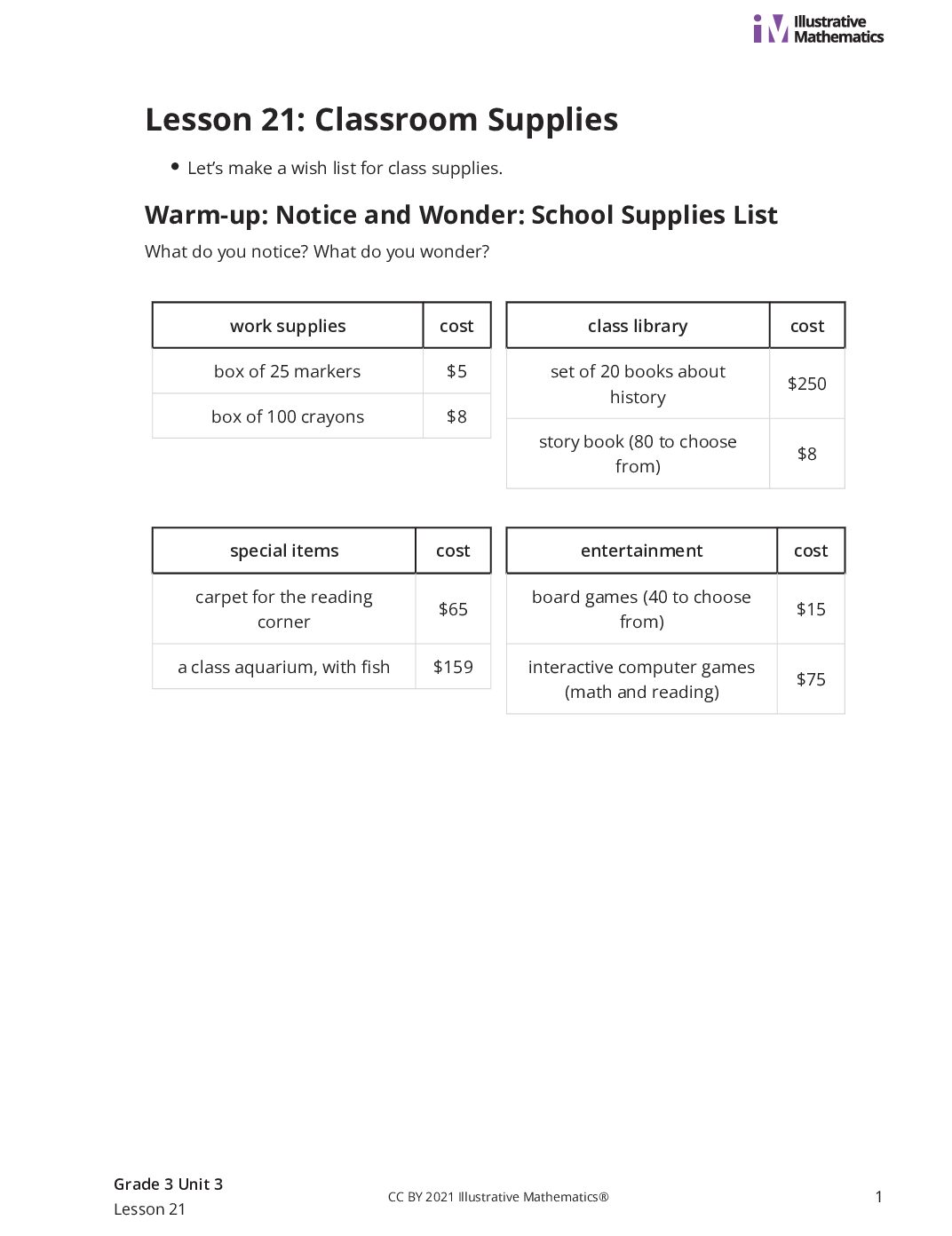 Grade3 3 21 Lesson Student Task Statements