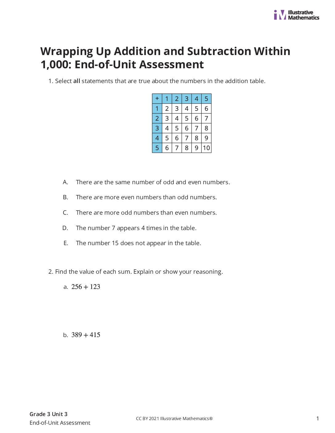Grade3 3 End Of Unit Assessment Assessment