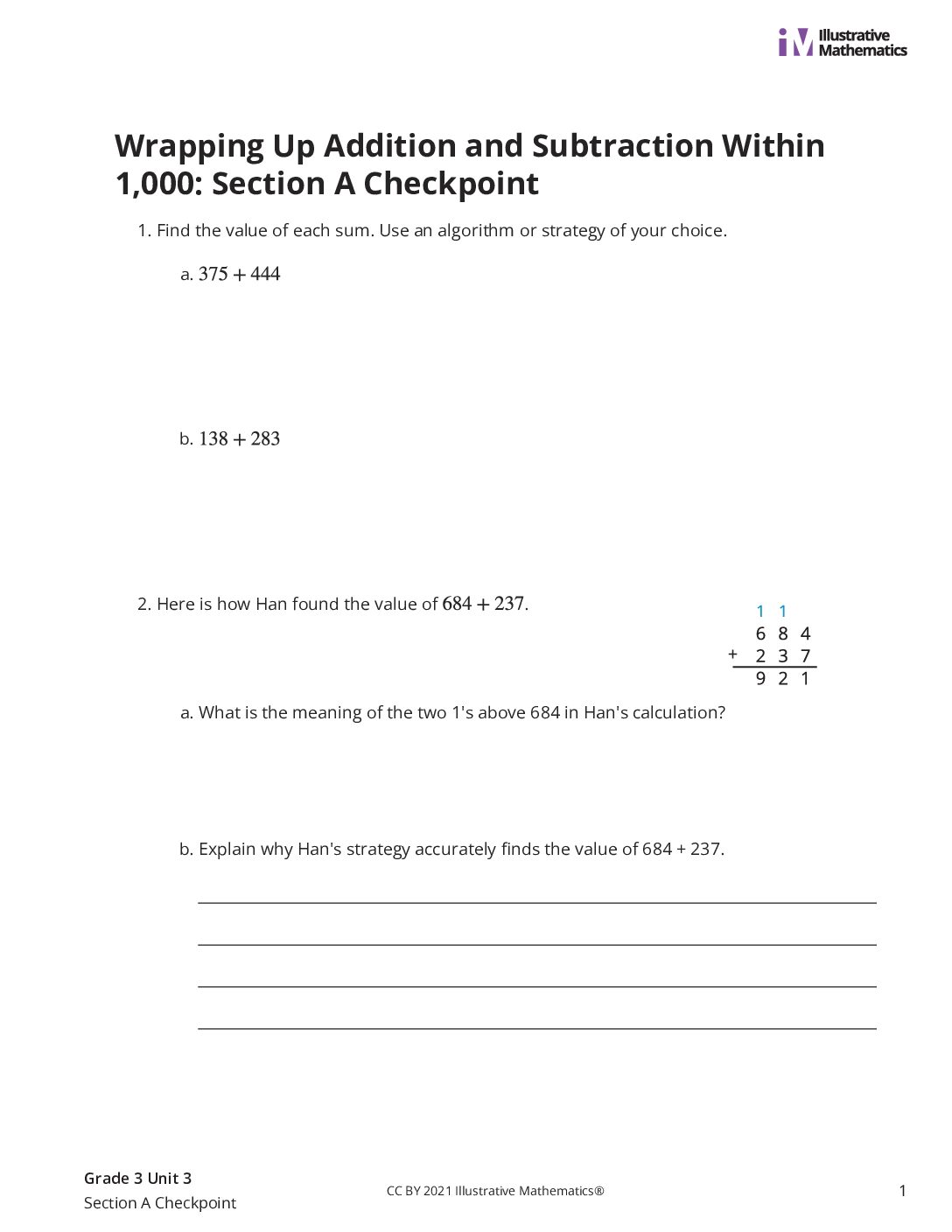 Grade3 3 Section A Checkpoint Assessment