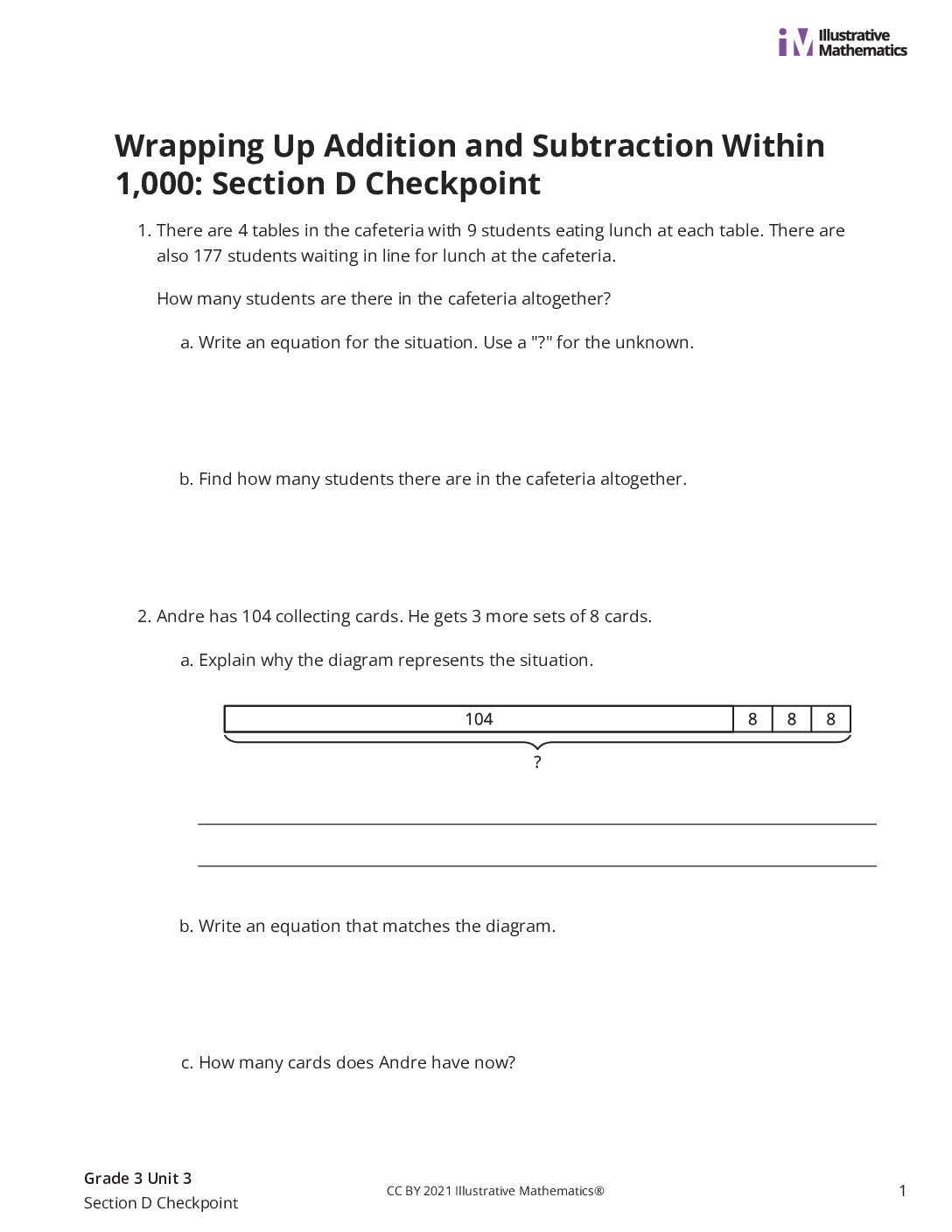 Grade3 3 Section D Checkpoint Assessment