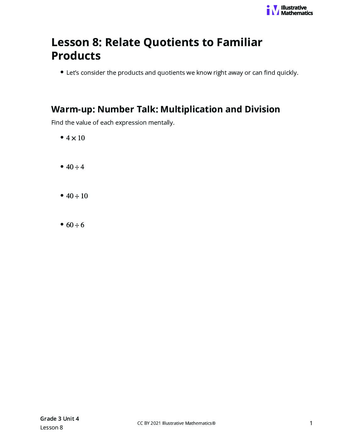Grade3 4 8 Lesson Student Task Statements