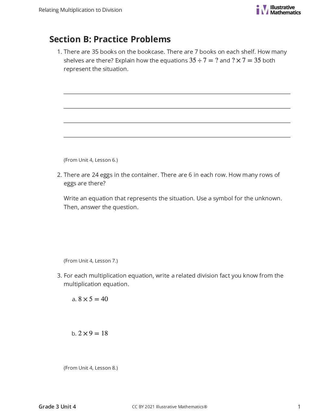 Grade3 4 B Relate Multiplication And Division Curated Practice Problem Set