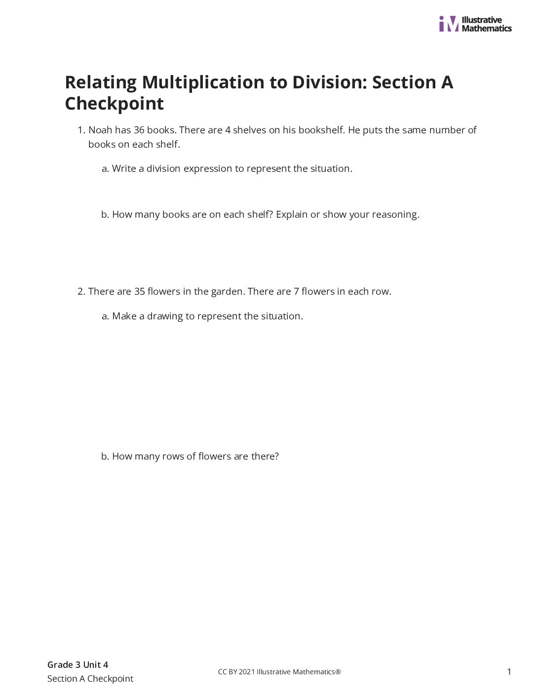 Grade3 4 Section A Checkpoint Assessment