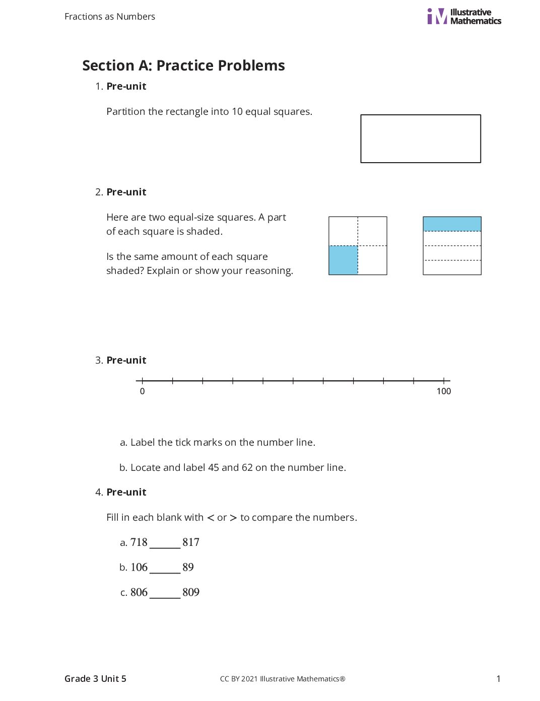 Grade3 5 A Introduction To Fractions Curated Practice Problem Set