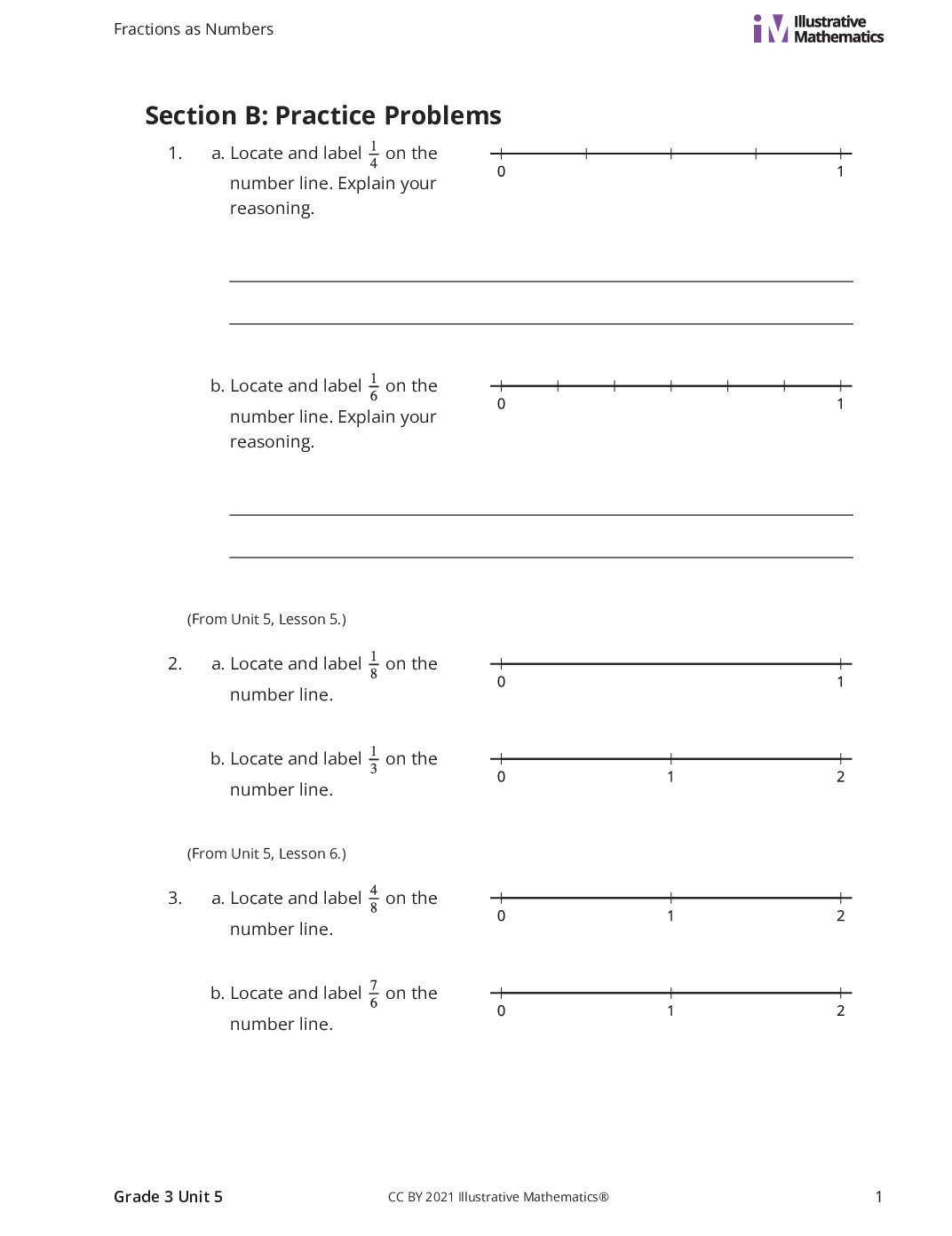 Grade3 5 B Fractions On The Number Line Curated Practice Problem Set